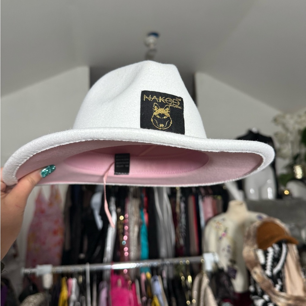 White hat with pink lining LOGO